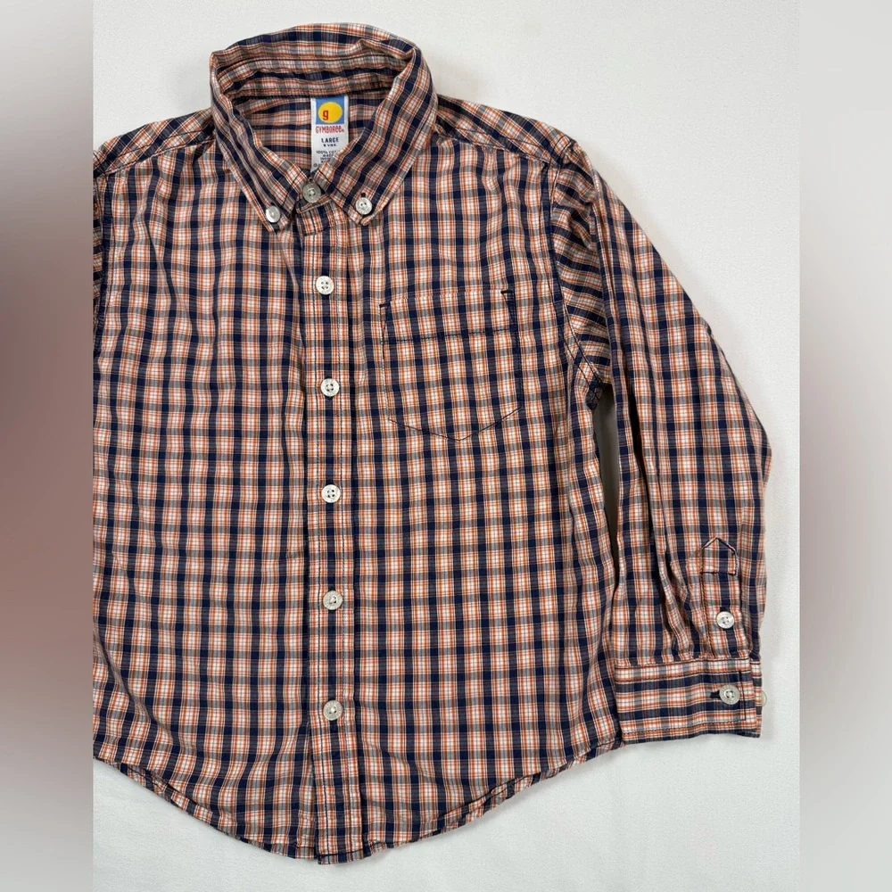 VINTAGE GYMBOREE Boys Y2K Trailblazer‎ Plaid Button Down Shirt Large 5 Rustic